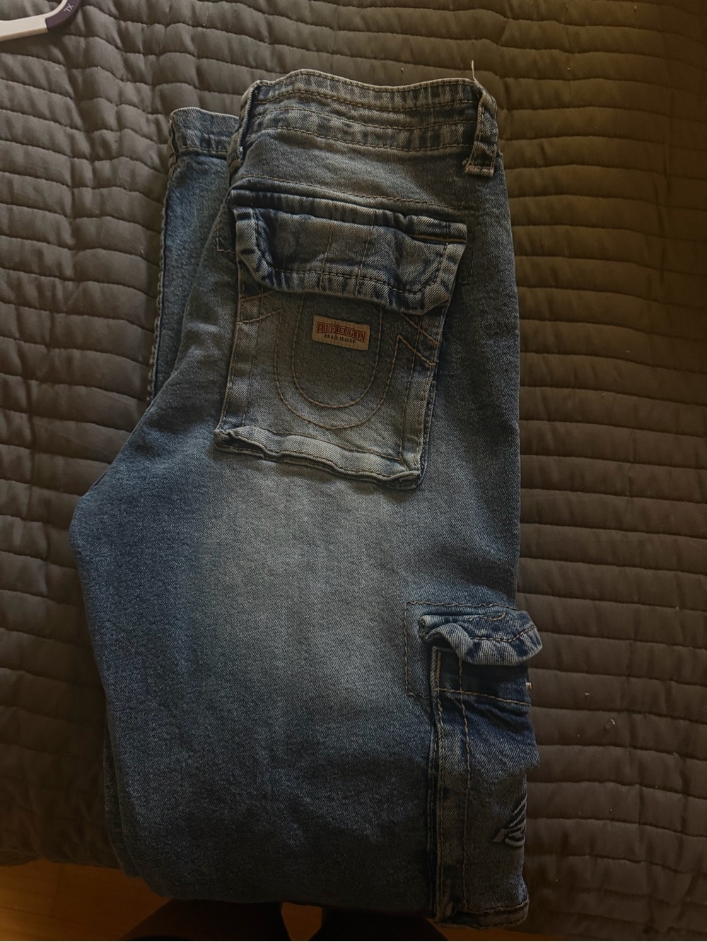 True Religion Blue Cargo Jeans with Flap Pockets